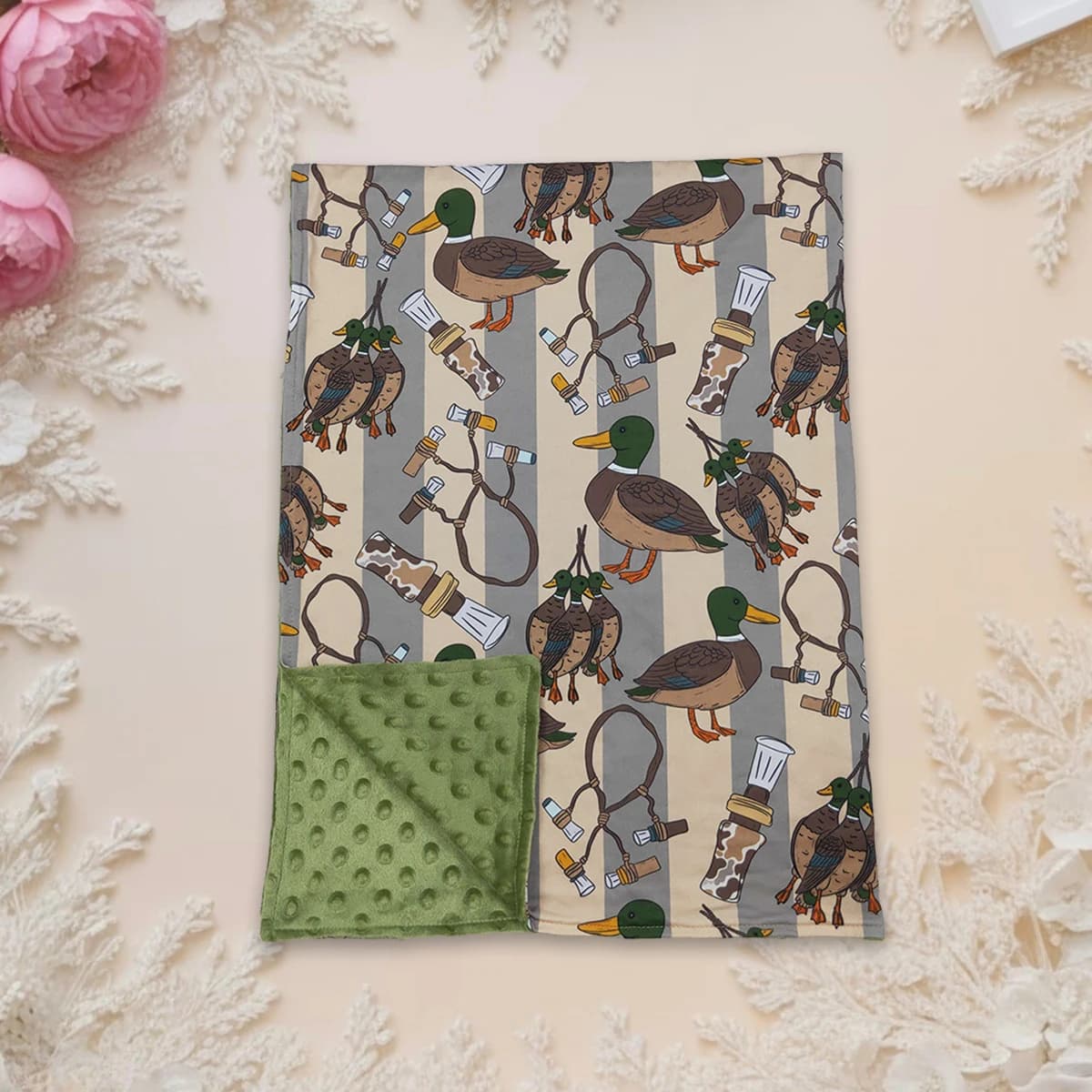 Hot Sale Baby Kids Green Ducks Calls Hunting Blankets Minky Soft Boutique Bedding Fleece Toddler Flannel Children Thin Quilt