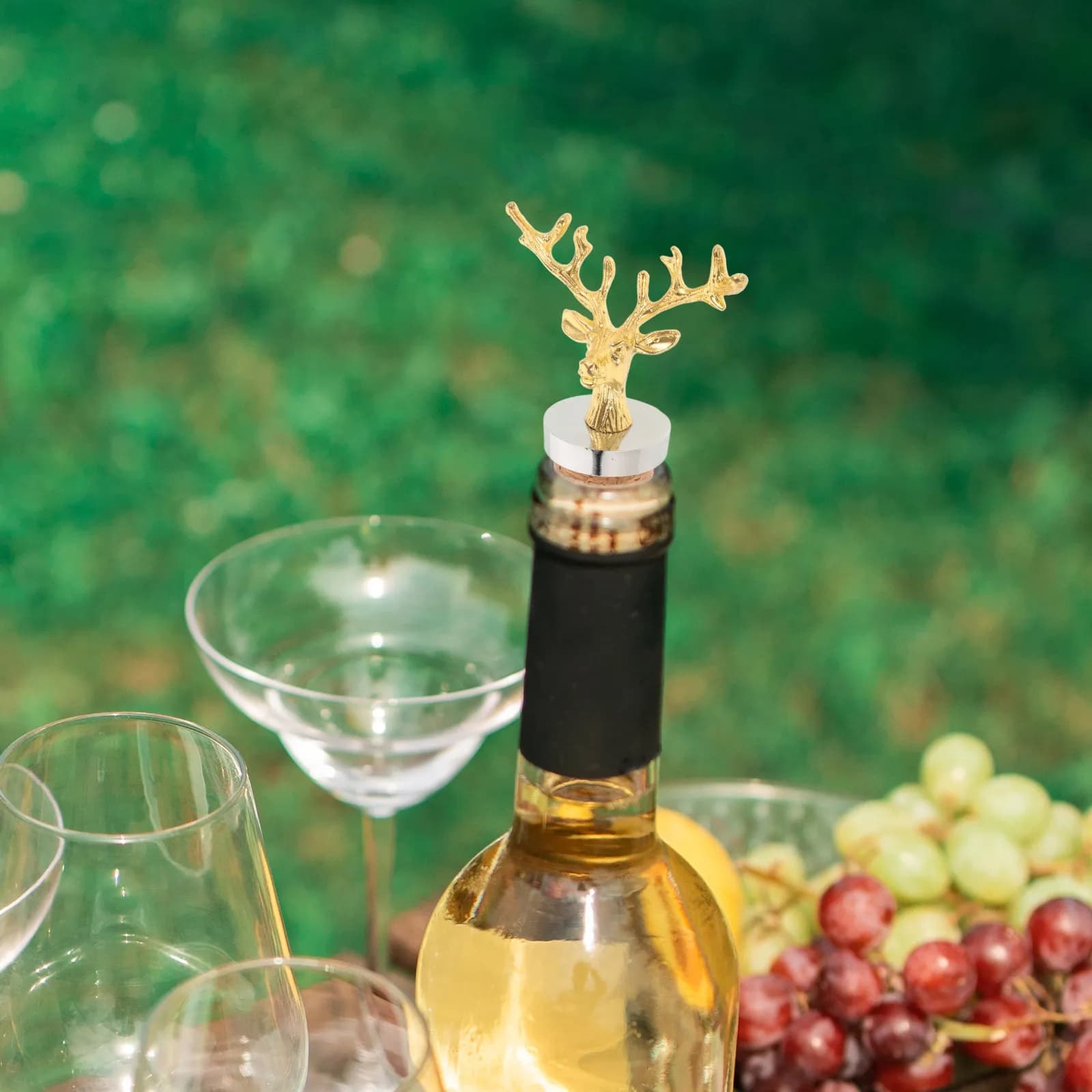Tappo in Sughero Dorato a Forma di Cervo Festivo, Tappo per Bottiglia di Vino Natalizio, Design Animale Alce, Sigillatore Sottovuoto per Vino e Liquori, per le Feste