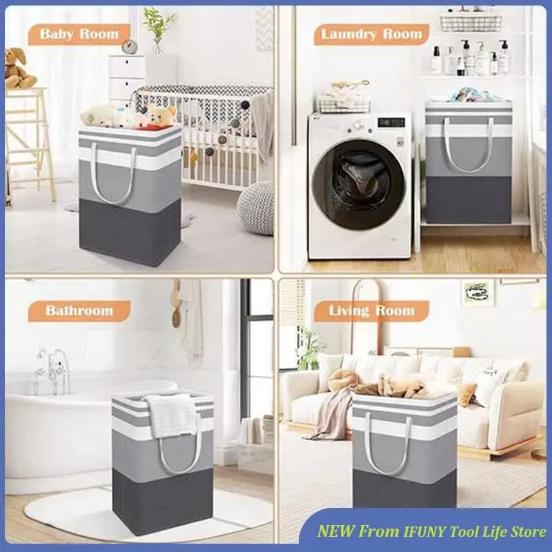 1 piece 75L folding linen basket with extended handles for clothes, toys, a new