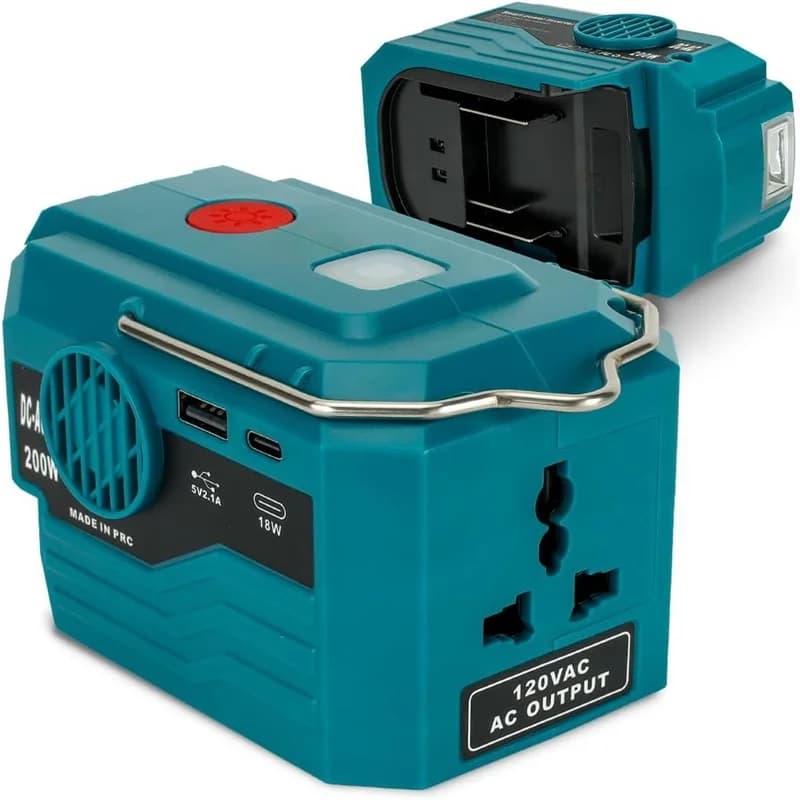 Convertitore di potenza per batteria Makita 18V, centrale elettrica portatile DC 18V a AC 120V/220V con USB, luce LED di tipo C 280lm per il campeggio