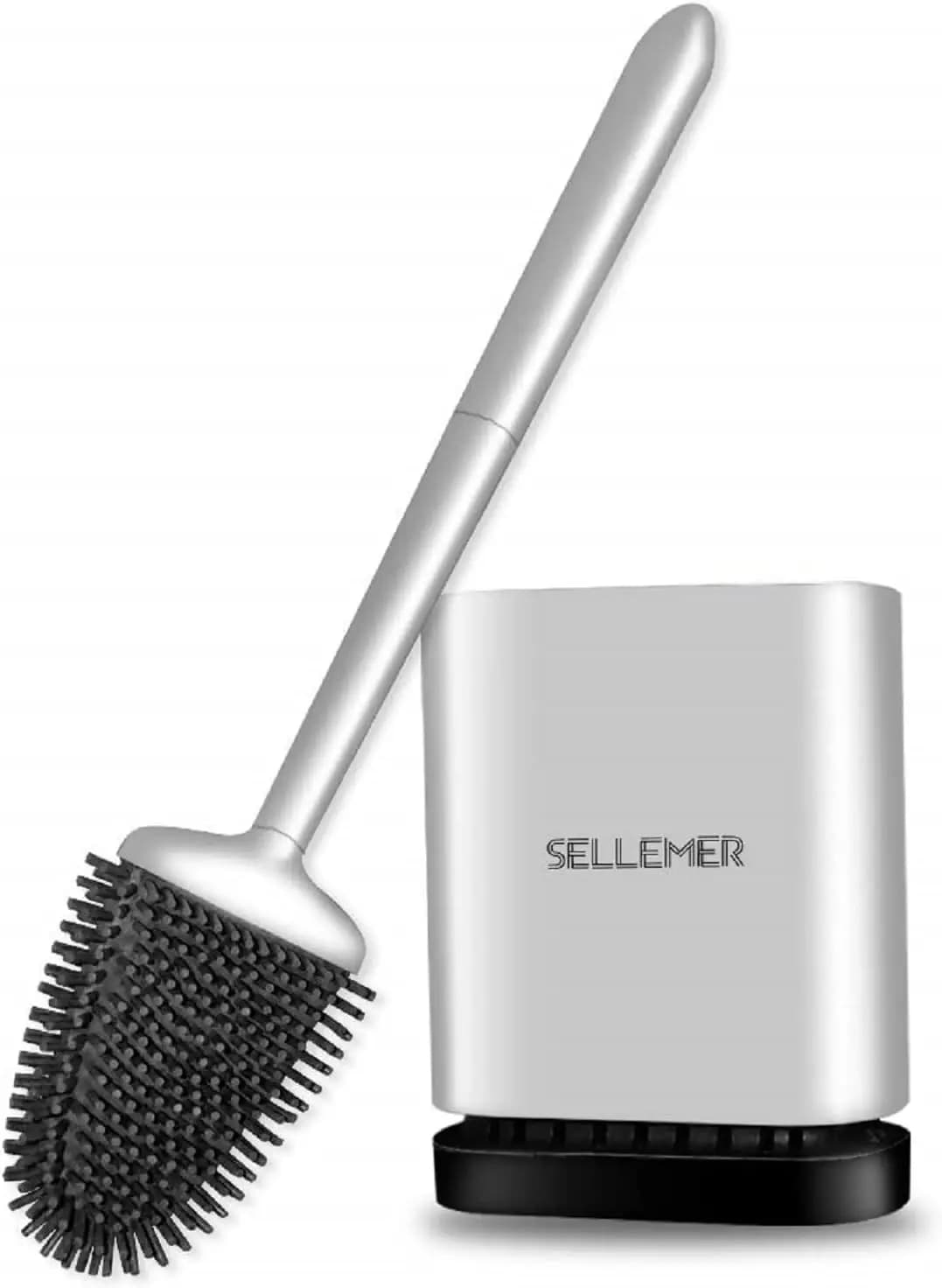 Set Spazzola per WC Flessibile con Setole in Silicone, Design Compatto, Base Ventilata - Argento