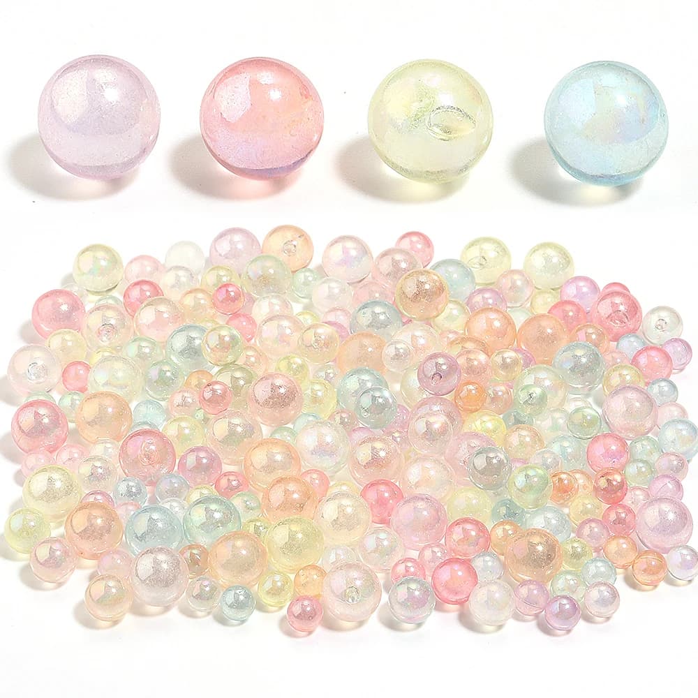 100-200pcs No Hole Imitation Pearl Acrylic Beads Color Plating Round Loose Spacer Beads For Jewelry Making DIY Hairpin Earrings