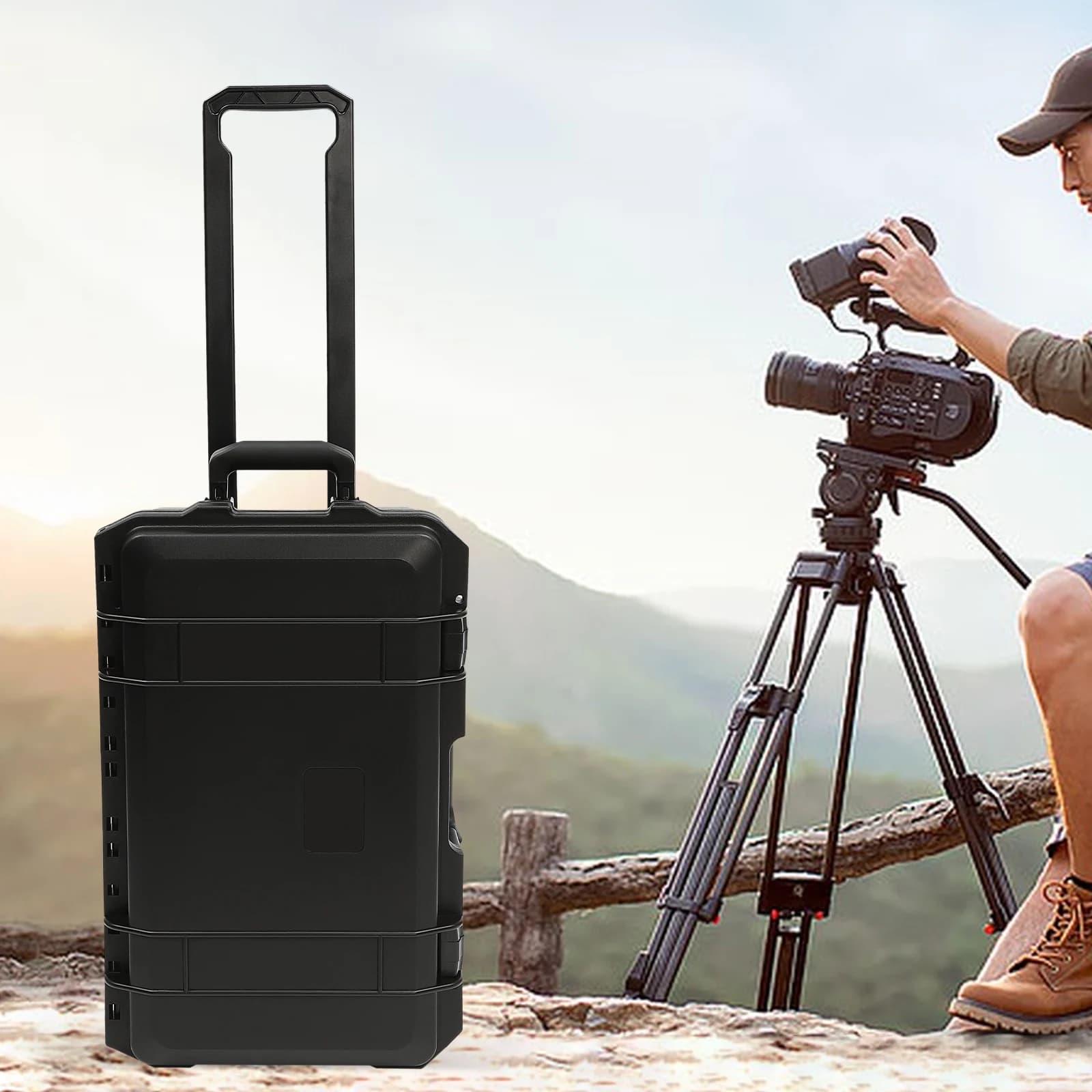 Custodia protettiva per fotocamera grande da 22 pollici, resistente all'acqua e agli urti, con custodia rigida in schiuma nera per riporre l'attrezzatura fotografica