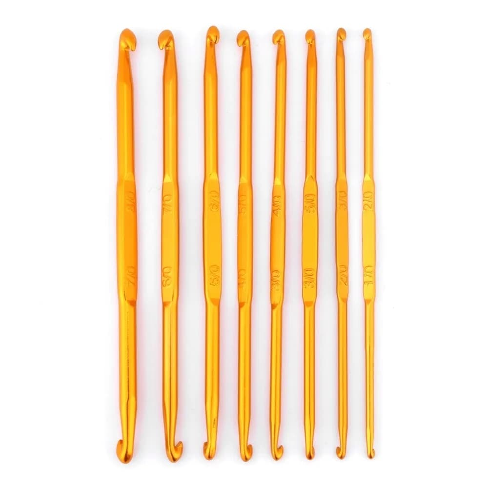 8pcs Golden Color Double Ended Crochet Hook Double Ended Design Alumina Material Tunisian Crochet Hooks Gold Aluminum