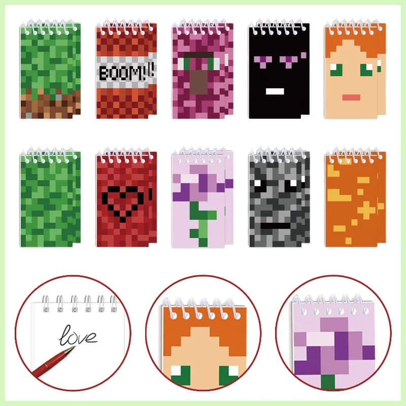 10 Pezzi Agenda Settimanale Minecraft, Quaderno Portatile per Studenti, Mini Blocco Note, Diario, Articoli per Ufficio e Scuola, Cancelleria