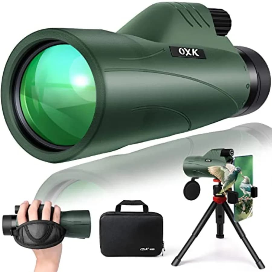 Telescopio Monoculare 12x56 ad Alta Potenza per Adulti con Adattatore per Smartphone, Treppiede e Borsa da Viaggio per Birdwatching, Caccia ed Escursionismo