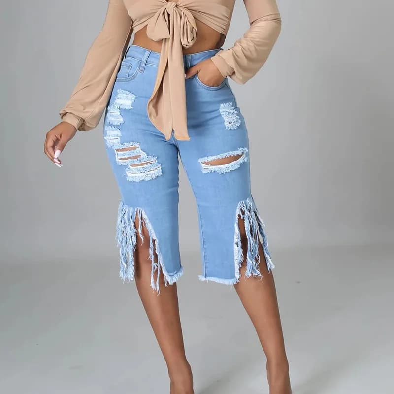 Summer Bermuda shorts 2022 jeans shorts Casual high waist cotton ripped by women shorts straight jeans Sexy blue woman