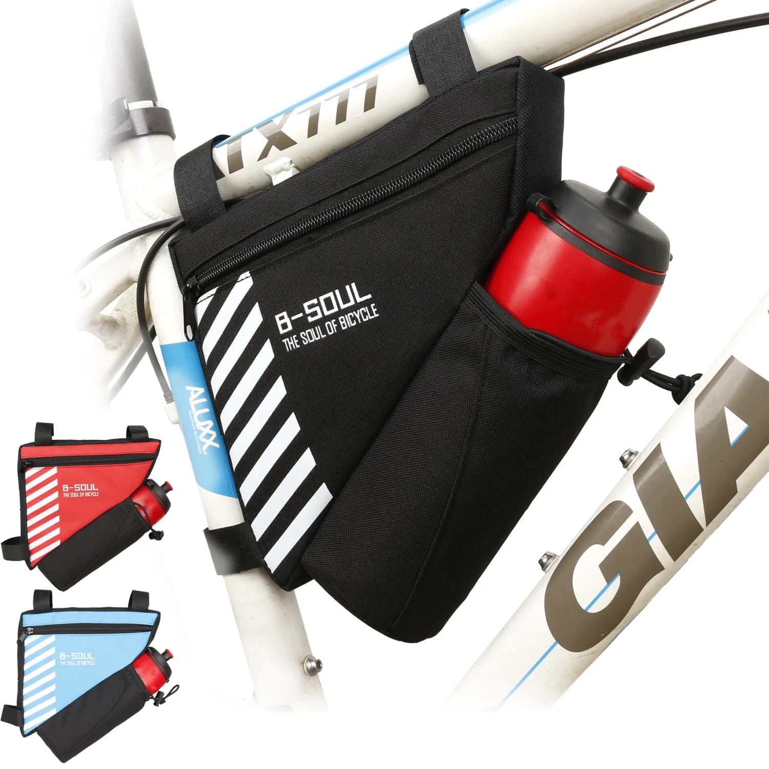Borsa Triangolare per Bicicletta con Portaborraccia, Borsa Impermeabile per Telaio Anteriore Bici da Strada, Borsa Portaoggetti per Ciclismo