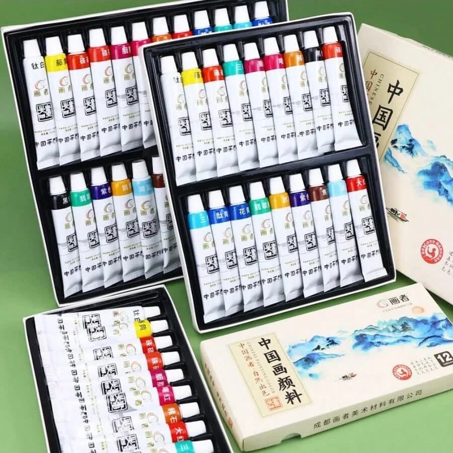 12/18/24/36Color Chinese Paint Set + Palette +1 brush - 0.4 oz each, suitable for beginners with ink for traditional calligraphy