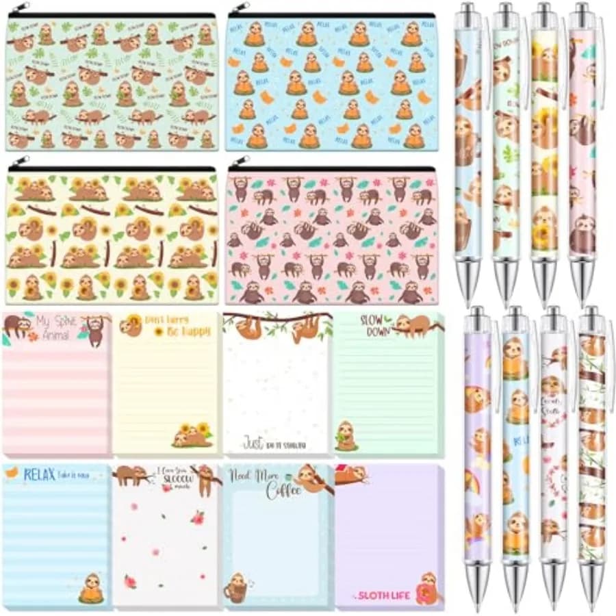 20 Pieces Gift Set Cute Sticky Notes with Pens, Pencil Bags Makeup Bags, 3 x 4 Inch Animal Notepads, Funny 1.0 mm Ballpoint Pen