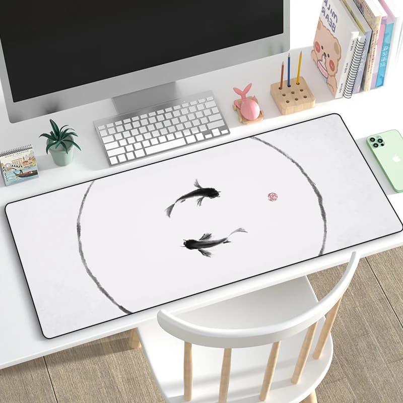 Yin Yang Fish Koi Tappetino per mouse multi-dimensione Stile cinese GamerGrande tastiera per ufficio Tappetino per mouse Tappeti bianchi neri Tappetino per mouse per laptop