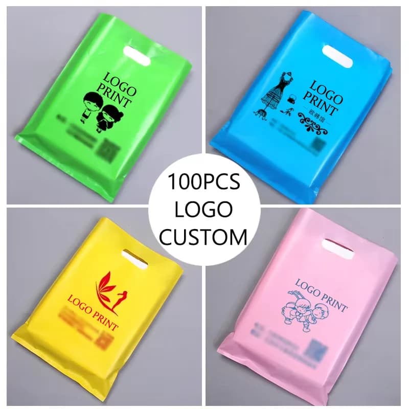 Sacchetti di plastica da 40x30 cm per piccole imprese, sacchetti per merci con stampa del logo, 100 pezzi, sacchetti regalo riutilizzabili, sacchetti per boutique
