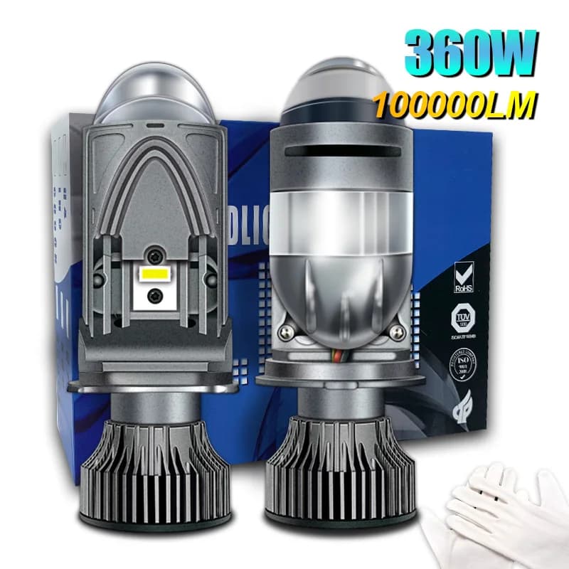 2 pezzi ad alta potenza doppia mini lente H4 LED lampadina per fari proiettore lampada frontale fascio alto/basso 360W 100000 Chip LM 3, 2 per abbaglianti