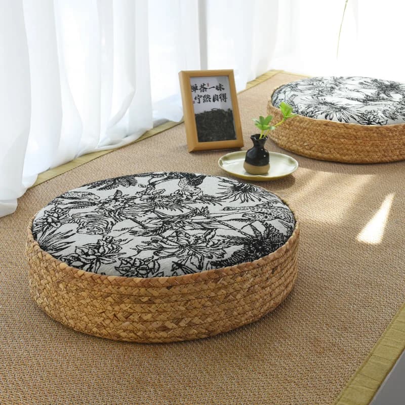 Japanese Tatami Seat Cushion 20x25 Soft Floor Pad Home Meditation Mat Kneeling Grass Woven Cushion Living Room Zen Seat