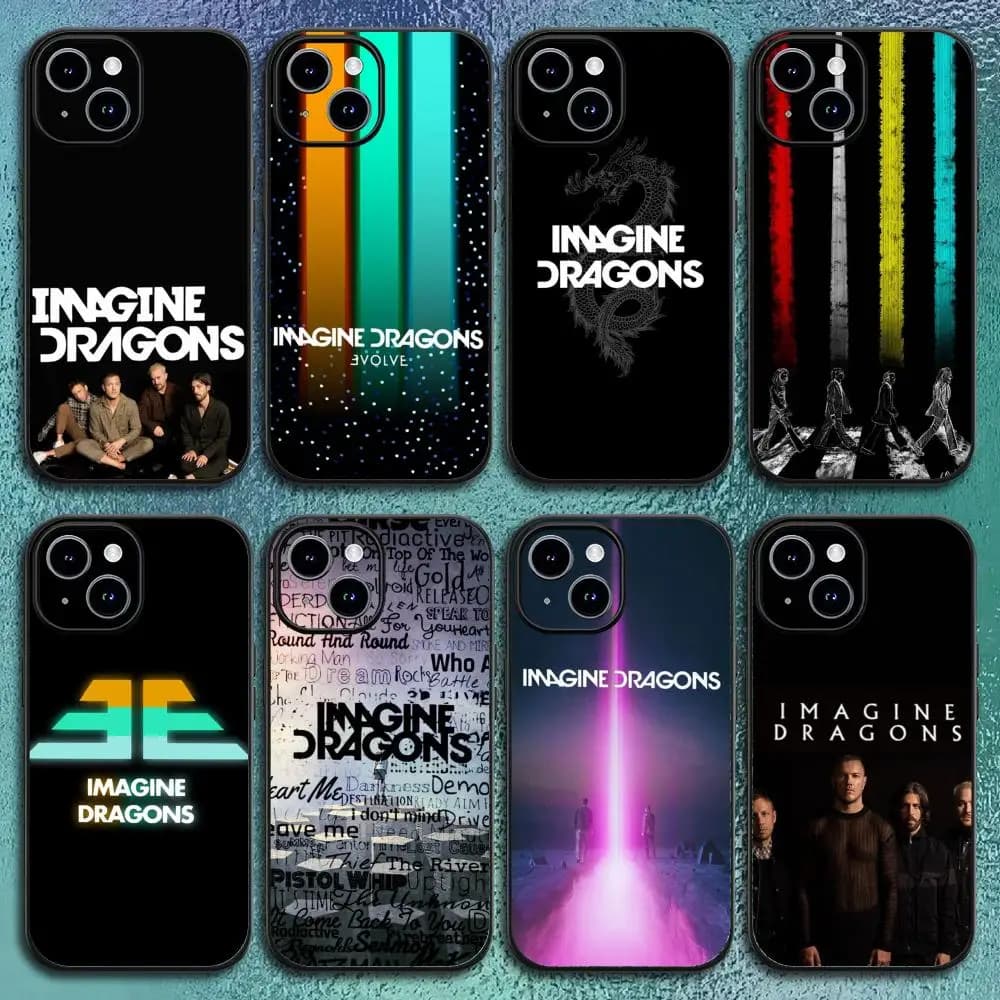 Custodia per iPhone 17 16 15 14 13 12 11 Pro Max Plus Mini Nera Opaca Morbida I-Imagine Band D-Dragons