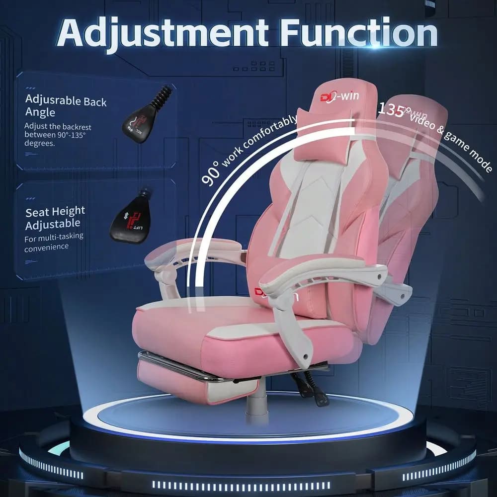 Sedia da gaming per adulti, sedia da ufficio ergonomica in pelle PU con poggiatesta e poggiapiedi, sedie da videogiochi con supporto lombare massaggiante