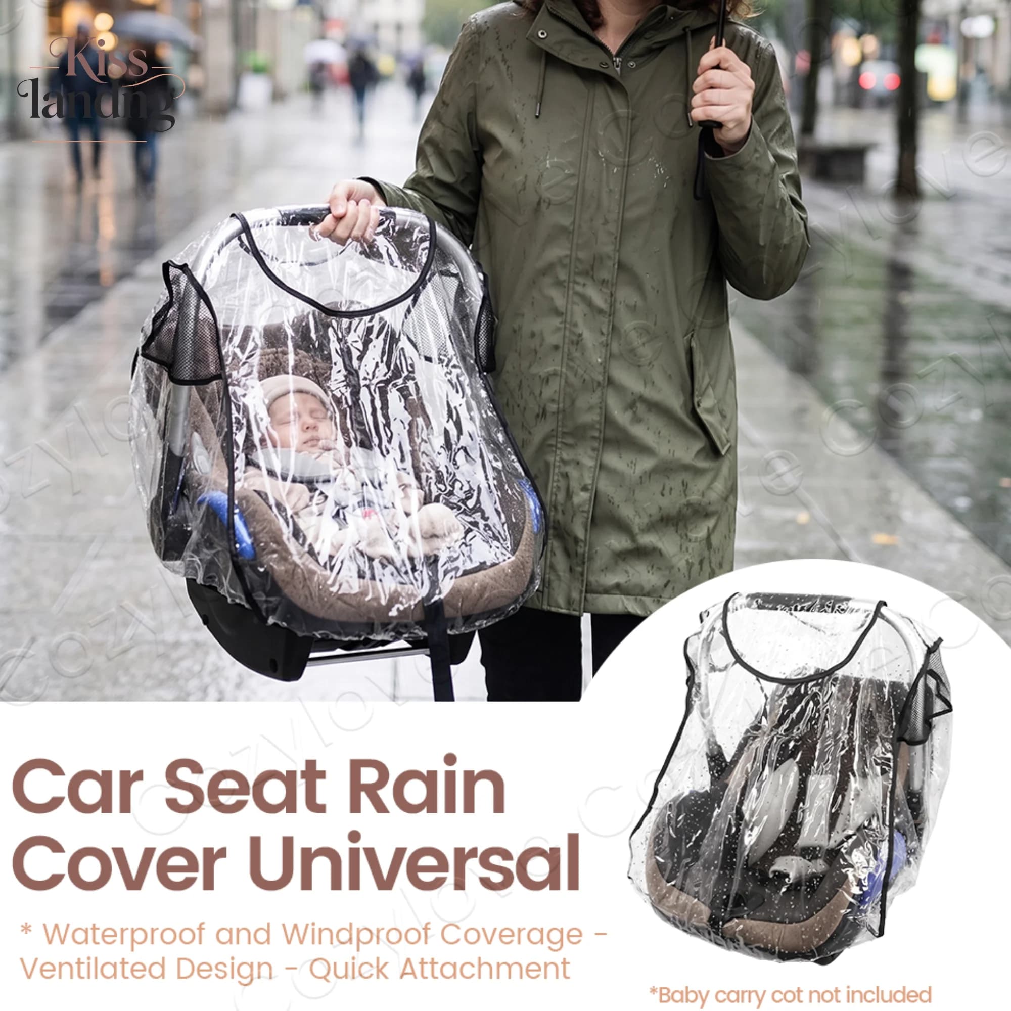 Universal Baby Car Seat Rain Cover | Waterproof Windproof Transparent Carrier Cover with Vent Mesh Window