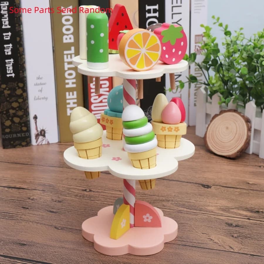 Portagelati di simulazione in legno, cono dolce, educazione della famiglia della prima infanzia, illuminazione, coltivazione degli interessi, giocattoli