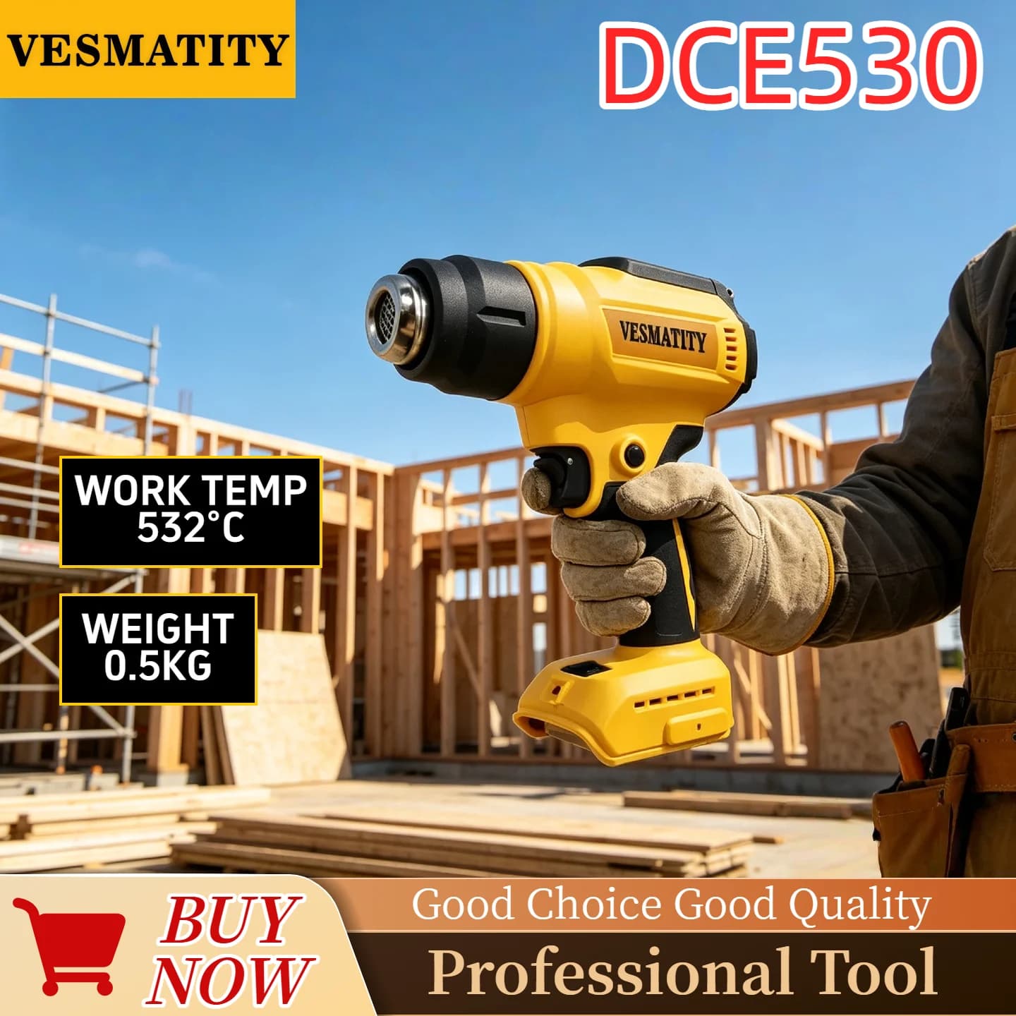 DCE530 300W Heat Gun Cordless High Power Thermal Blower for Welding Heat Shrink Wrapping Compatible Tool for DeWALT Battery