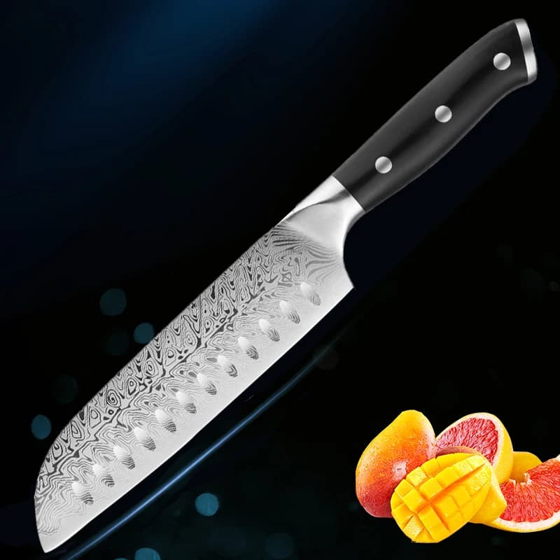 Coltelli da cucina di fascia alta, coltelli giapponesi testurizzati in acciaio damasco, coltelli Santoku, per tagliare frutta e carne in cucina