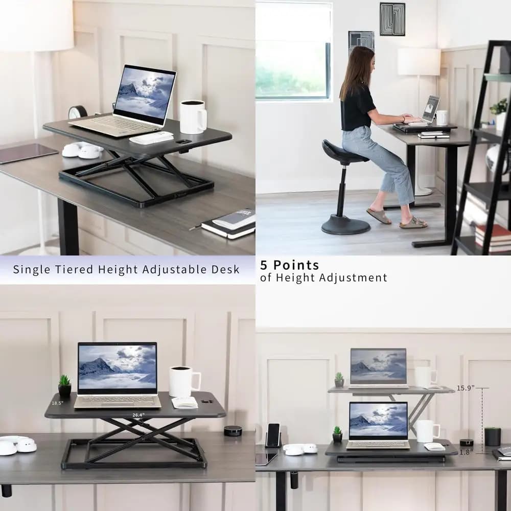 Convertitore per Scrivania Regolabile in Altezza, Postazione di Lavoro Compatta Sit-Stand per Monitor e Laptop, Nero