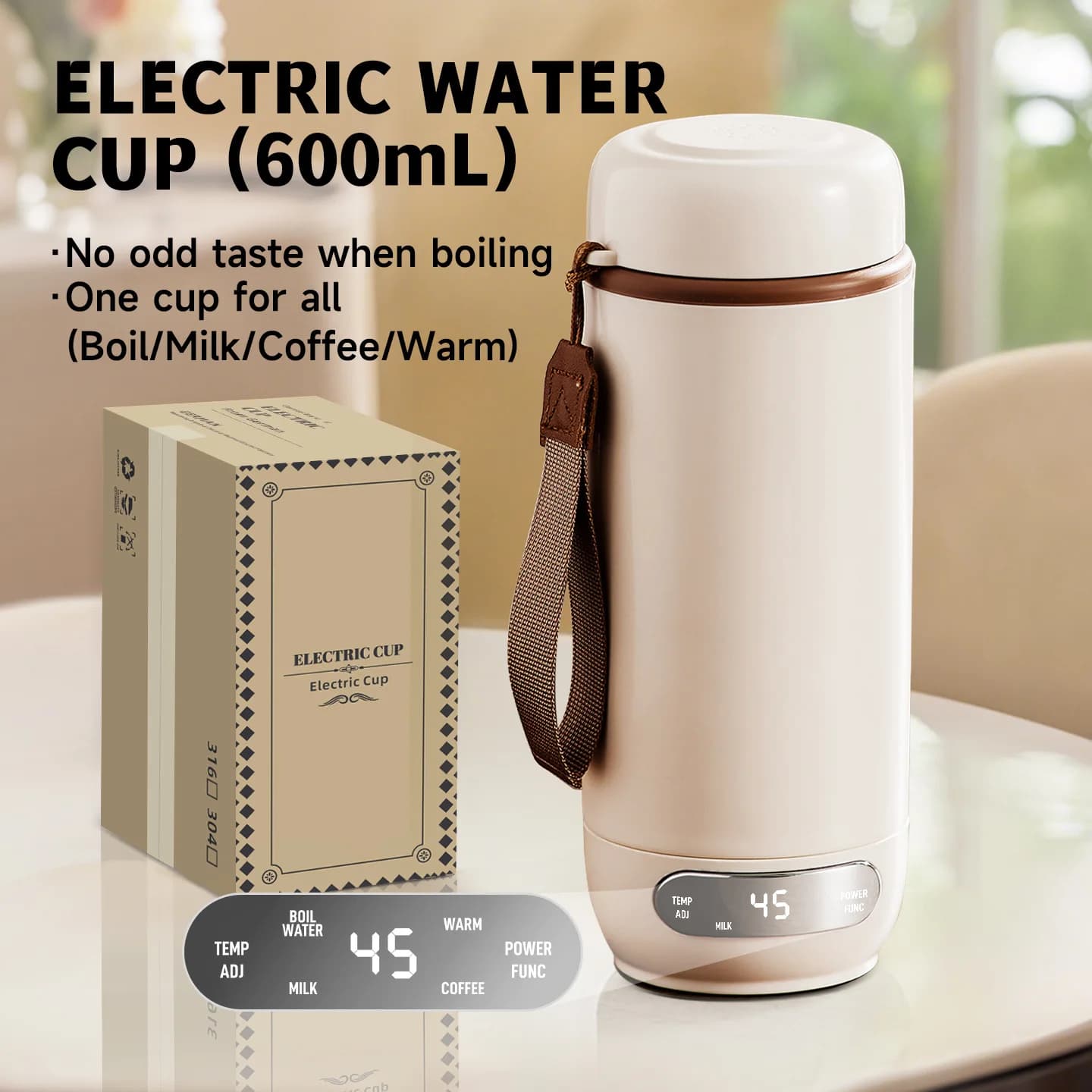 600ML Electric Kettle Cup Portable Water Kettle Intelligent Temperature Display Fully Automatic Multi-Functional Electric Kettle