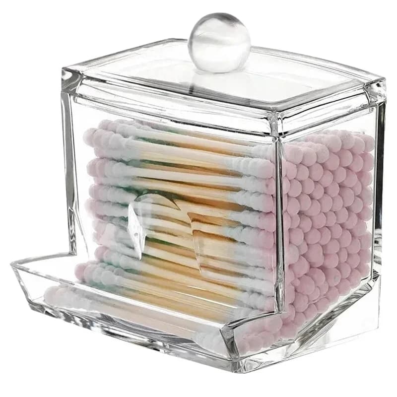 Porta batuffoli di cotone trasparente da 1 pezzo, dispenser per batuffoli di cotone con supporto Qtips, organizer per contenitori da bagno, barattolo di farmacia trasparente