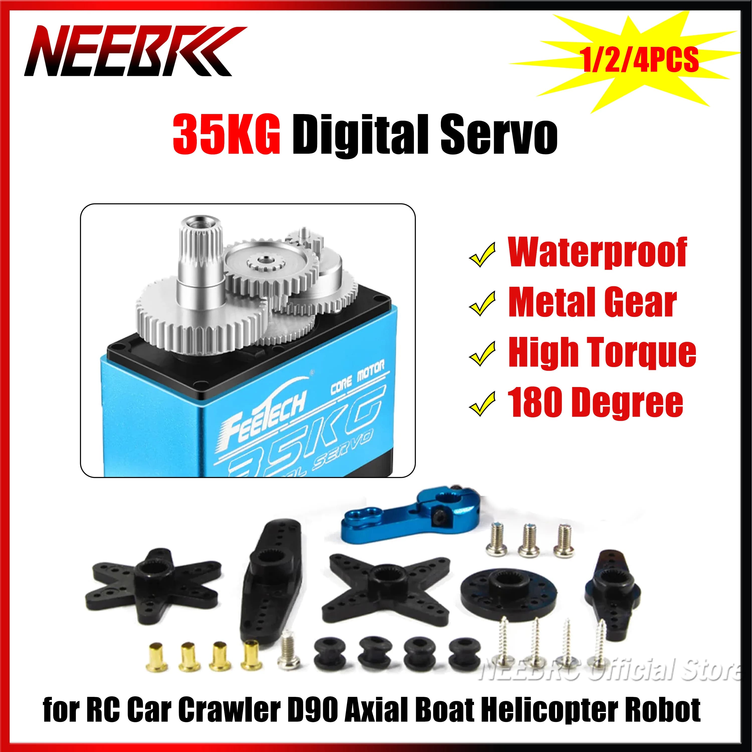 Servo Digitale Impermeabile da 35KG con Ingranaggi Metallici, Rotazione 180 Gradi, Alta Coppia per Auto RC, Crawler, D90, Barche, Elicotteri, Robot e Modellismo
