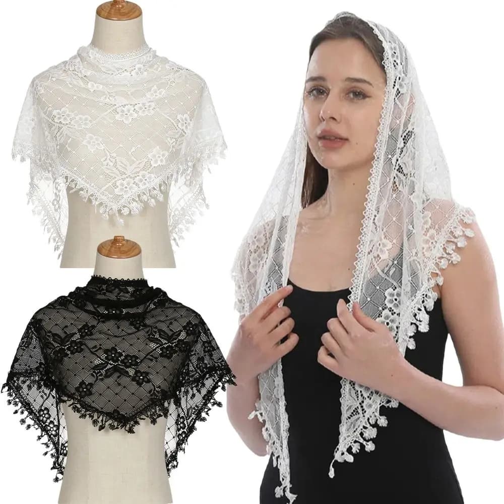 Foulard Casual Vintage in Pizzo Floreale Sottile Stile Chic Bianco per Donna, Bandana Triangolare Carina Bohemien per Fotografia