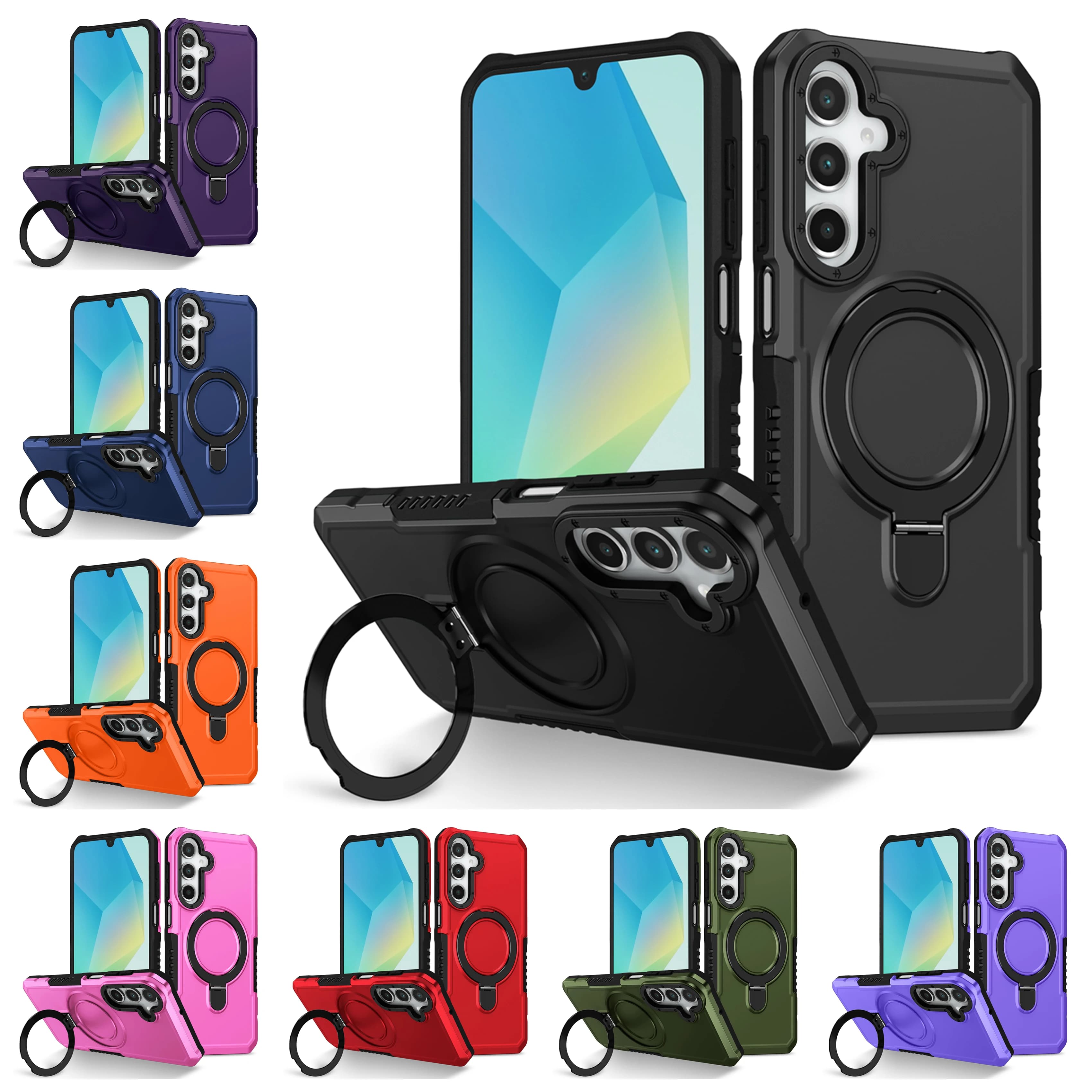 Custodia magnetica per armatura di lusso per Samsung Galaxy A03S A05 A06 A13 A15 A16 A22 A23 A24 A32 A33 A35 A52 A55 Supporto per anello Cover