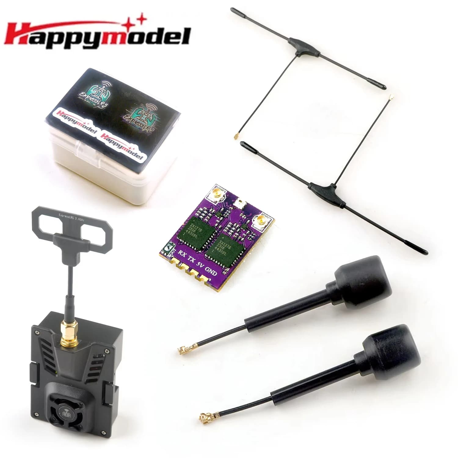 Ricevitore Dual RX ELRS HappyModel con Modulo TX 2.4G ELRS, Antenna Ricevitore ExpressLRS ELRS per Aeromodelli RC e Droni FPV da Corsa