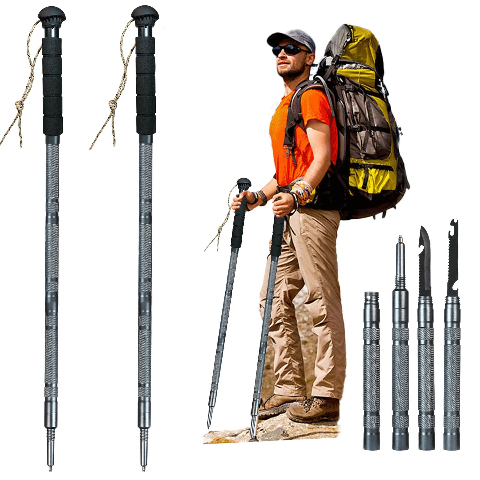 Trekking Pole Multifunctional Aluminum Walking Sticks Ultralight Folding Outdoor Camping Hiking Stick Adjustable Hiking Poles