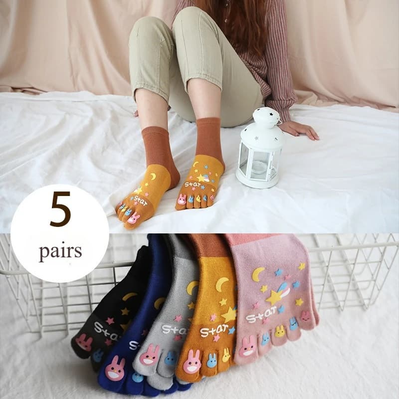 5 paia di calzini a cinque dita da donna in cotone primavera ed estate tubo centrale traspirante creativo da donna calzini con punta divisa