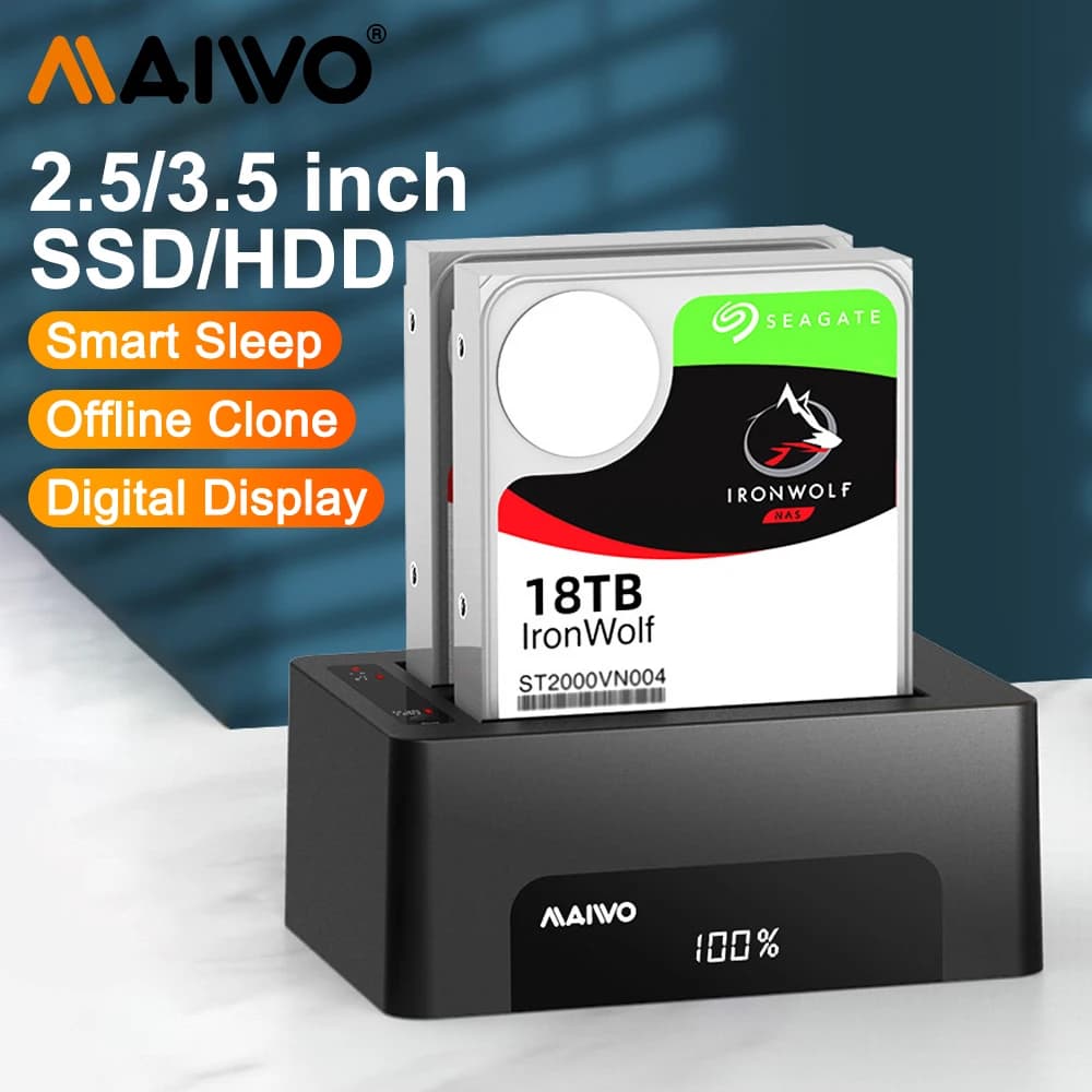 MAIWO Dual-bay Docking Station Clone per HDD SATA da 2.5/3.5 pollici SSD a Docking Station HDD USB 3.0 con luce digitale