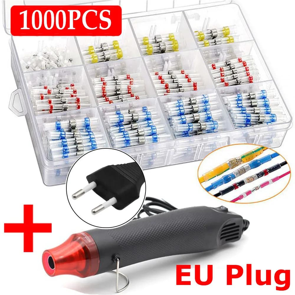 100-1000PCS Connettori per cavi con sigillo a saldare Kit connettori di testa per saldatura termorestringenti Automotive Marine isolati con pistola ad aria calda da 300 W