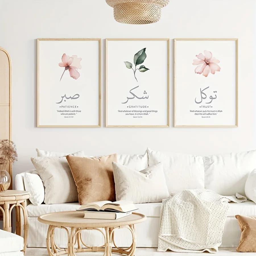 3 pz/set Corano Islamico Versetti Stampe Su Tela Musulmano Arabo Calligrafia Wall Art Poster per la Decorazione Domestica Moderna Eid Al-Fitr Regali