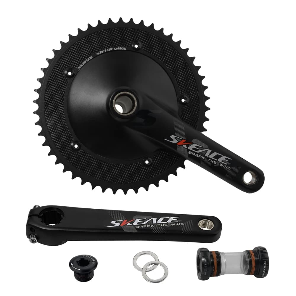 SKEACE Break The Wind Hollowtech Guarnitura 49T Ruota dentata in carbonio 165mm Manovella per bici a scatto fisso in lega di alluminio per bicicletta da pista