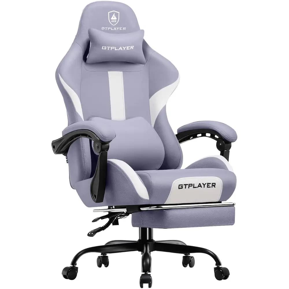 Sedia da Gaming con Poggiapiedi e Cuscino a Molla, Tessuto Traspirante per Ufficio Domestico, Sedia Ergonomica per Computer con Schienale Alto e Resilienza