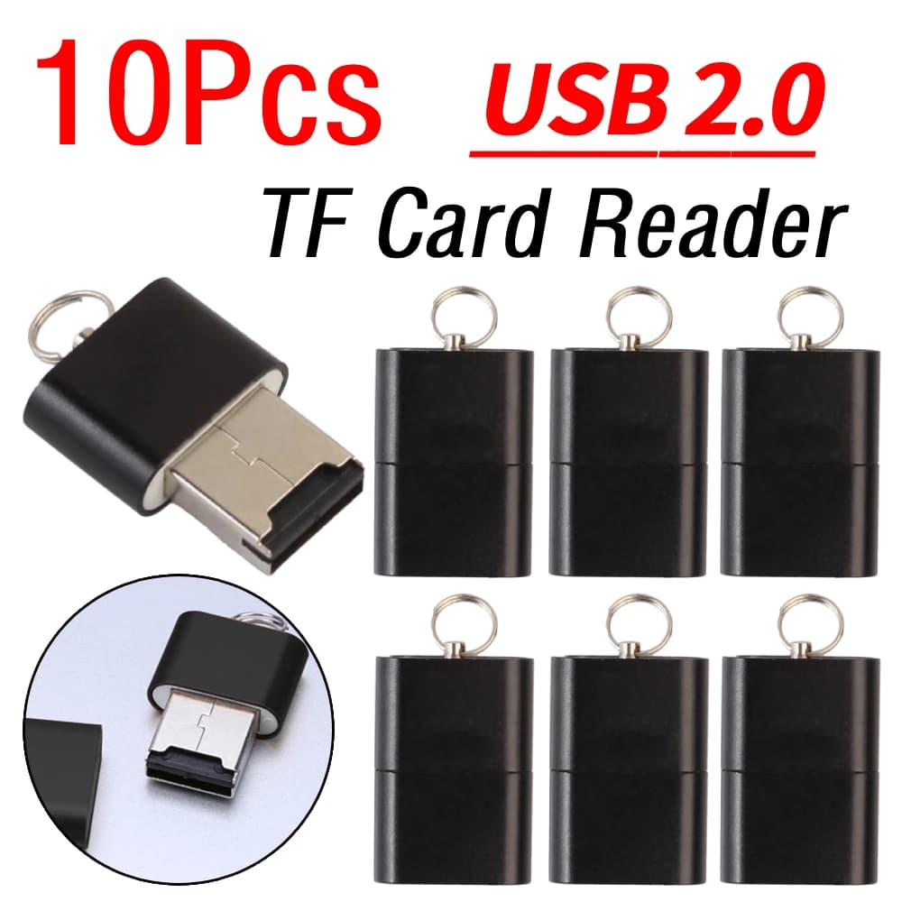 Adattatore per lettore di schede di memoria Mini USB 2.0 T Flash TF in lega di alluminio da 10 pezzi