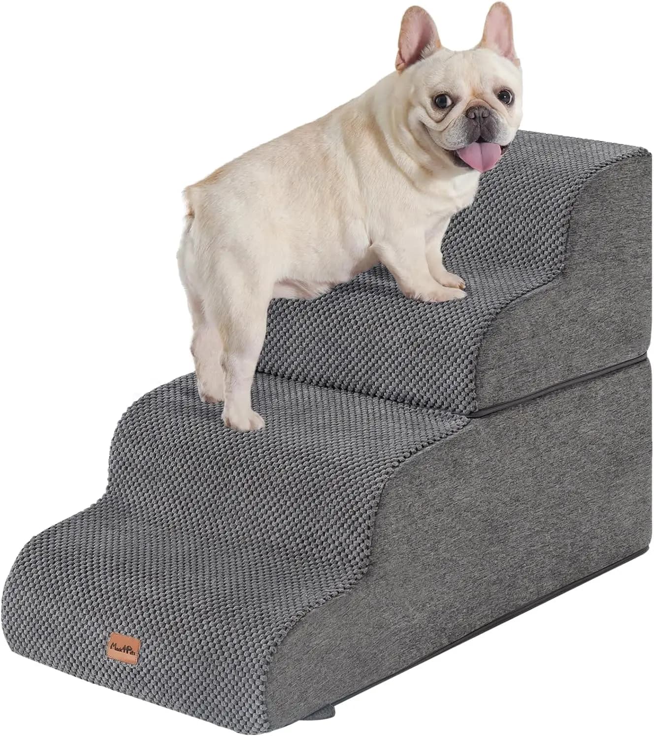 Scaletta per Animali Domestici a 4 Gradini per Letti Alti e Divani, Altezza 50 cm, Rampa Antiscivolo in Schiuma per Cani e Gatti di Piccola Taglia, Grigio