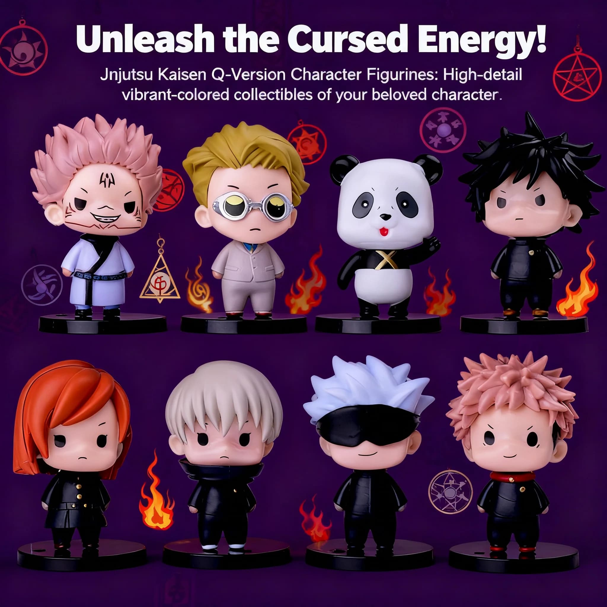 Set di 8 Statuette Jujutsu Kaisen, Yuji Itadori e Sukuna, Decorazione per Auto, Topper per Torte, Modellini da Collezione, Regalo per Fan