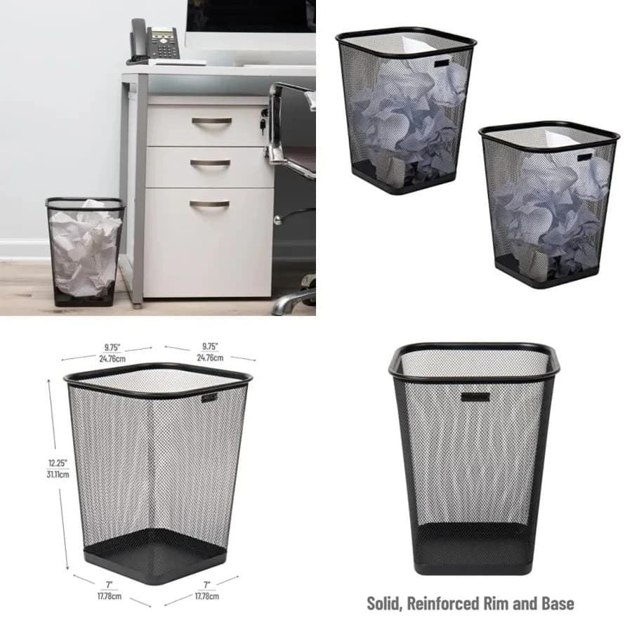 Cestino per rifiuti in rete, cestino per carta, quadrato, per ufficio, in rete metallica, 9,75"L x 9,75"W x 12,25"H, set di 2, nero