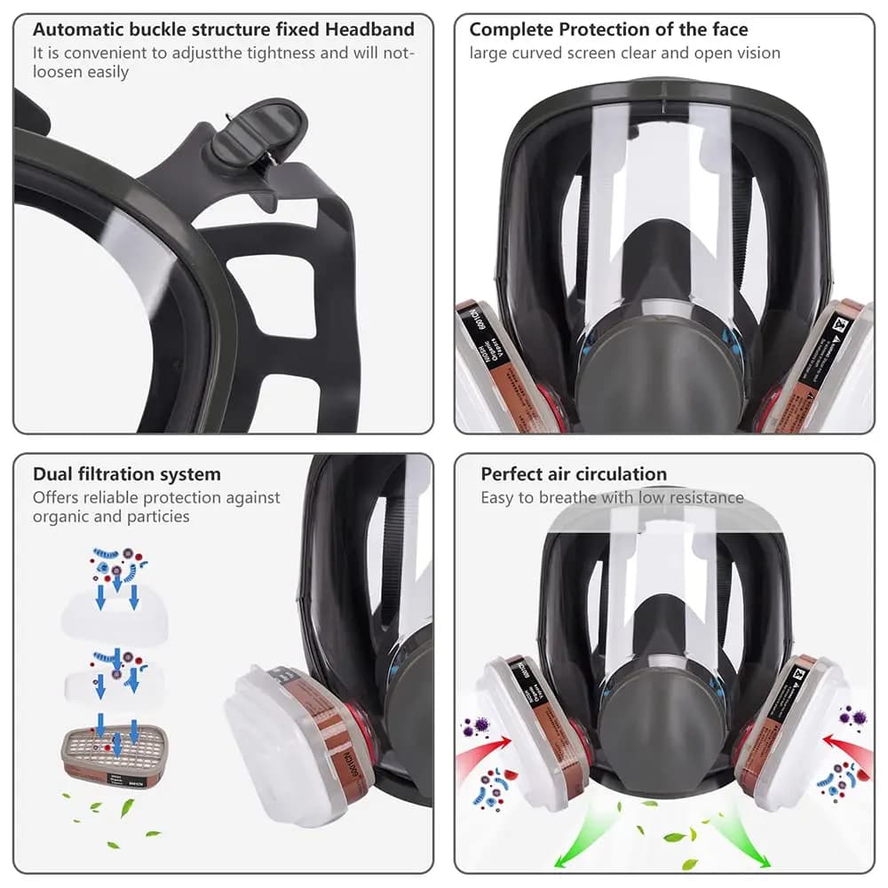 Maschera Antigas 6800 Antiappannamento, Respiratore per Verniciatura a Spruzzo, Filtro di Sicurezza, Protezione Completa dal Formaldeide, Respiratore per Vernici e Pesticidi