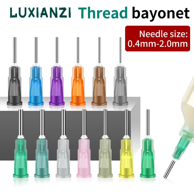 LUXIANZI 50pcs Plastic Stainless steel Flat Dispensing Needle For Green Oil Soldering Flux Universal Syringe Accessories