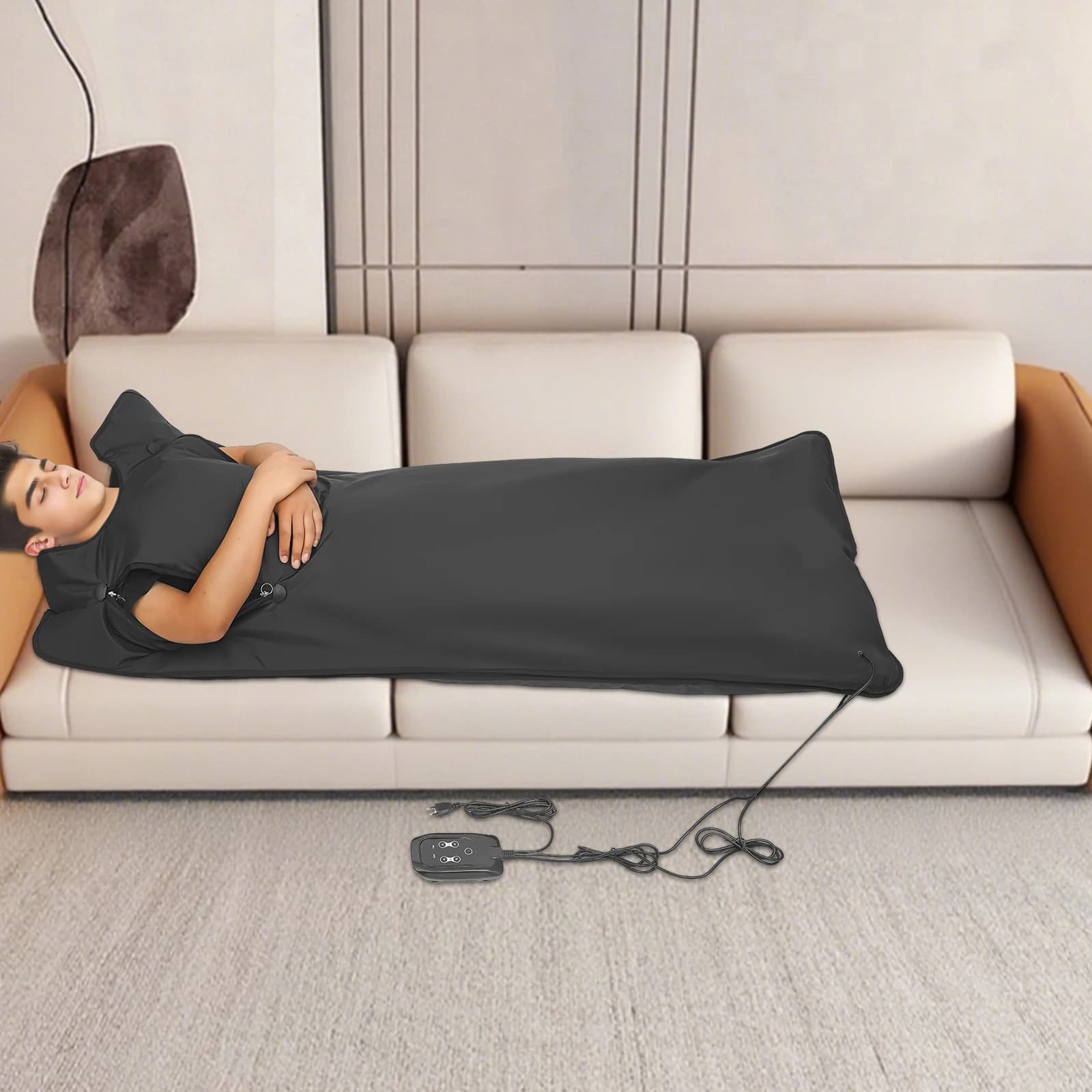 Coperta per sauna pieghevole portatile 180 * 80 cm, coperta riscaldante temporizzabile da 500 W Borsa a vapore per il sudore con telecomando per alleviare l'affaticamento dello spa disintossicante