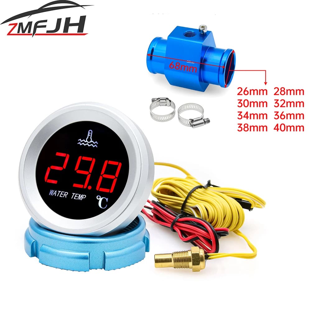 Indicatore di temperatura dell'acqua per auto con sensore di temperatura da 10 mm Display digitale LCD per temperatura per auto per camion barca con adattatore da 26 ~ 40 mm (opzione)