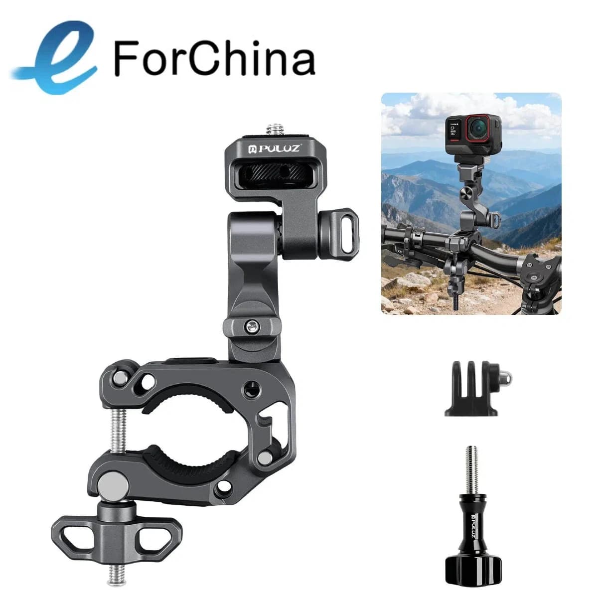 Supporto in Lega di Alluminio PULUZ per Manubrio di Moto e Biciclette, Gimbal a 3 Assi Professionale per Fotocamere Panoramiche e Action Cam