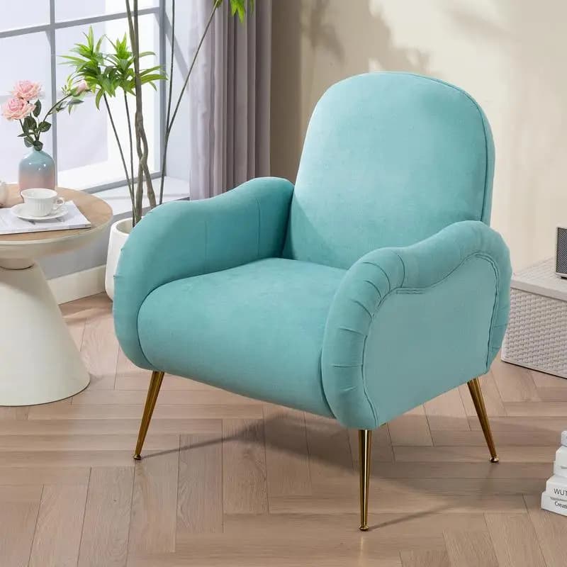 Sedia in stile con gambe in metallo dorato, poltrona in tessuto a fiocco di neve, poltrona letto singola per soggiorno, camera da letto, sala da pranzo, club