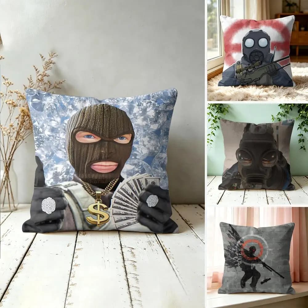C-CS GO Bomb Funny Cushion Cover Square Short Plush Pillow Case Living Room Sofa Home Decor Funda 40X40