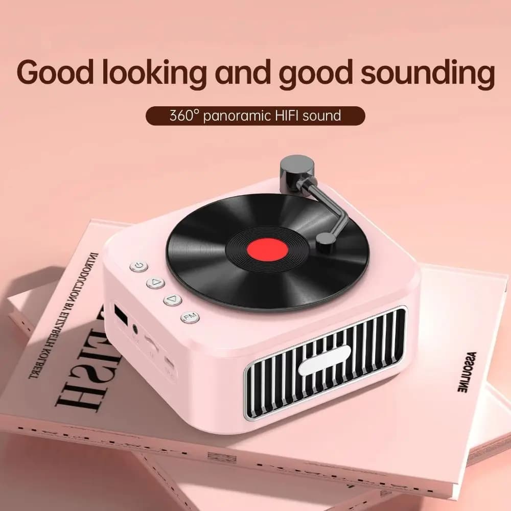 Giradischi con Bassi Potenti, Altoparlante Bluetooth Wireless Mini Impermeabile HiFi, Altoparlante Portatile Nostalgico con Interfaccia USB